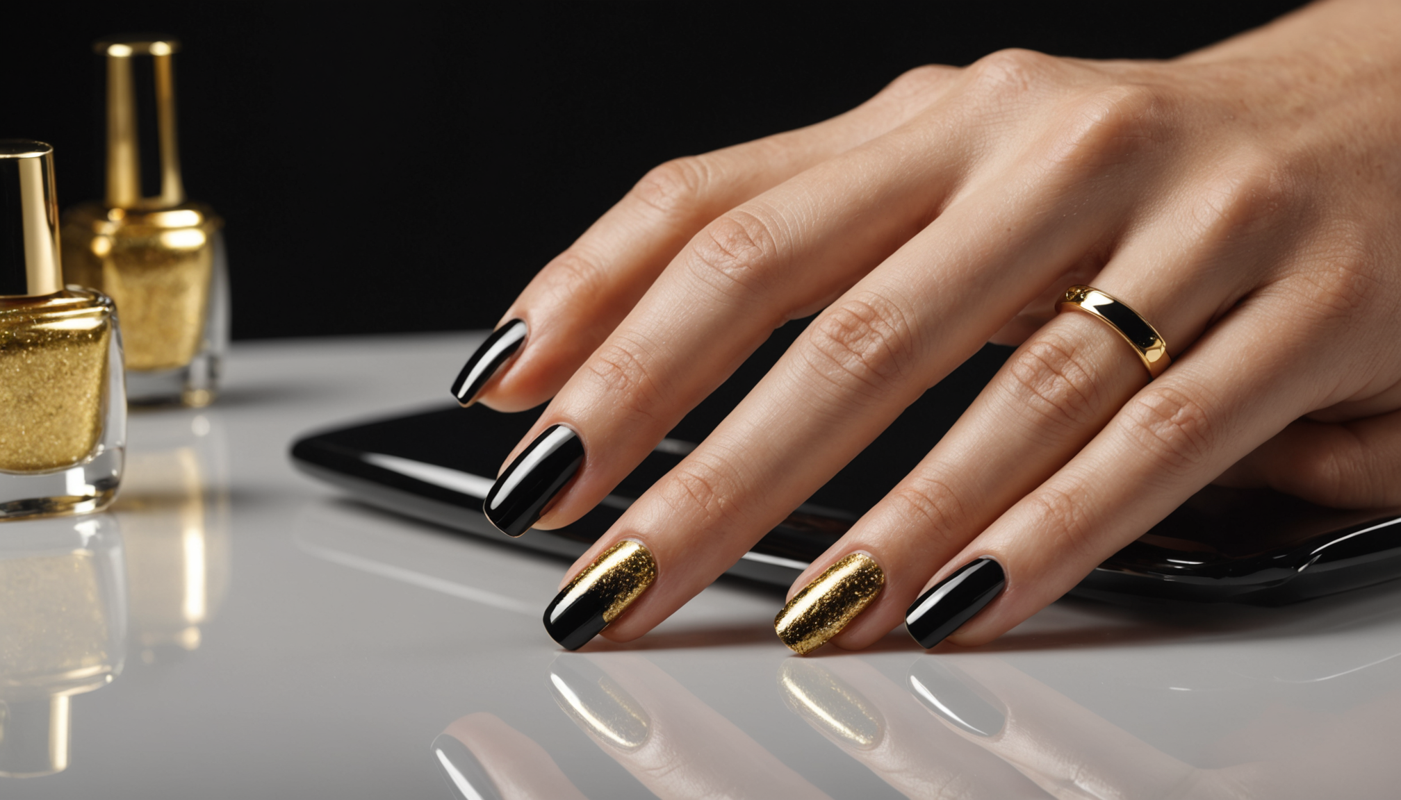 apprenez à réaliser une french manucure élégante en noir et or facilement grâce à nos conseils et astuces. obtenez des ongles chics en quelques étapes simples !