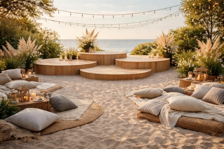 découvrez les installations confortables pour scènes en plein air avec sandy confort et podiums, alliant praticité et élégance pour vos événements en extérieur.