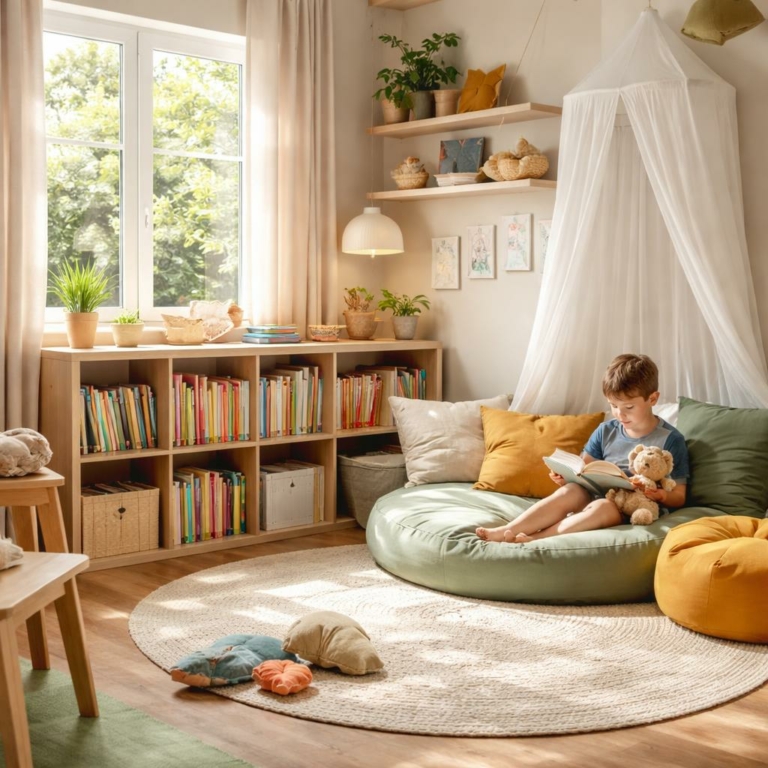 Coin lecture dans la salle de jeux : idées déco et aménagement faciles